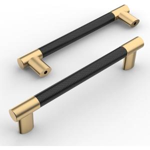 Amerdeco 10 Pack Matte Black and Gold Knurled Cabinet Pulls 5 Inch Hole Center Kitchen Cabinet Handles for Drawer Cupboard and Wardrobe ZH0038