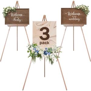 DJAR 3 Pcs 63" Wooden Easel Stand for Sign, Dual-use Adjustable Height, Wood Floor Display Easel for Wedding, Welcome Board, Poster, Picture, Photo- Rose Gold