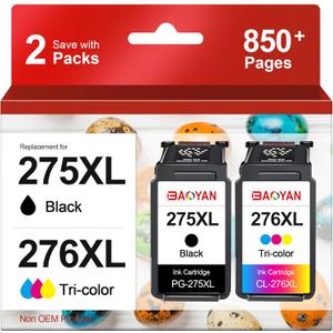 275 XL 276 XL Value Pack Replacement for Cannon Ink 275 276 for Canon 275 and 276 Ink Cartridges Compatible to PIXMA TS3722 TR4700 TR4720 TS3522 TS3500 TS3520 TS3720 TR4722 (2 Pack)