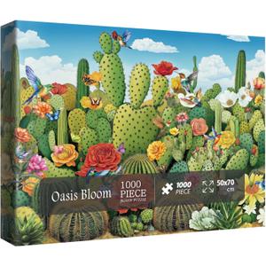 Cactus Landscape Puzzles for Adults 1000 Pieces, Nature Flower Plant Jigsaw Puzzles, Succulent Bird Desert Puzzles