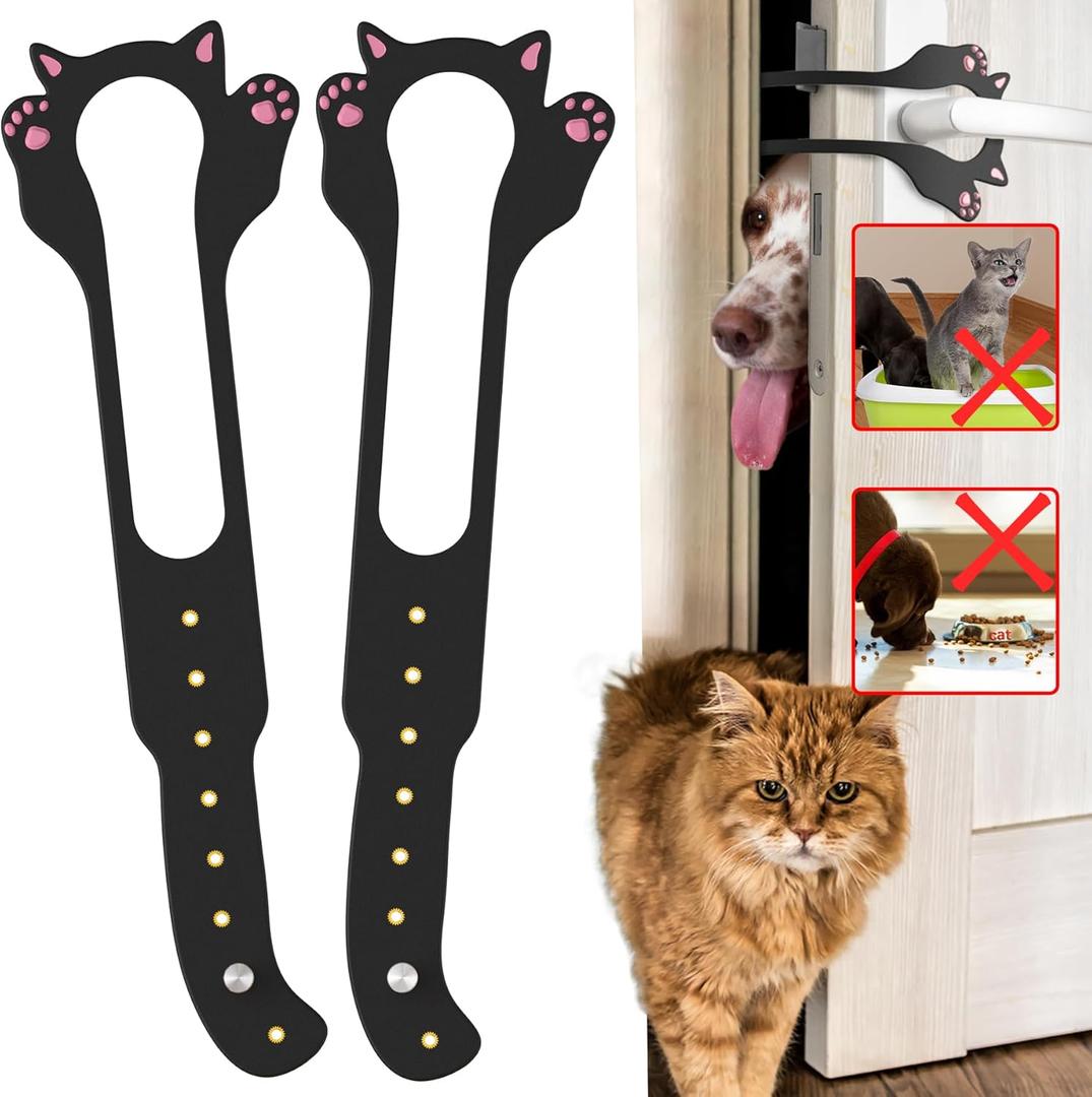 Cat Door Latch Holder,8 Adjustable Sizes Stronger Flex Cat Door Stopper, Keep Door Open 1.5" to 8", Let's Cats in and Keeps Dogs Out of Litter & Food, No Tool Required & No Wall Damage (2*black)