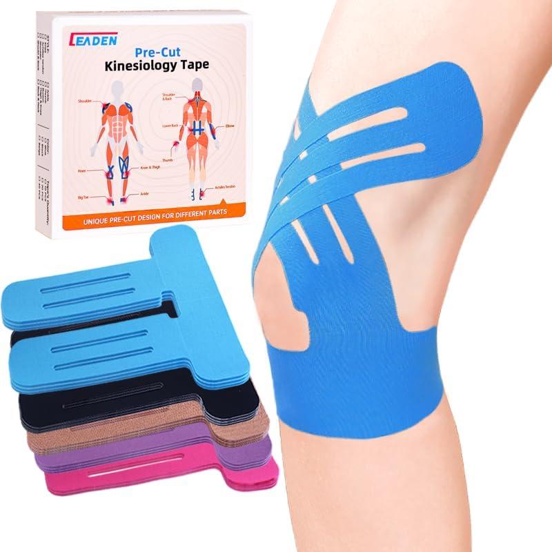 IEADEN Precut Kinesiology Tape for Knees, 20 Pcs, Upgraded, Knee Support & Stability, Knee Pain Relief Athletic Tape - Waterproof & Elastic, Breathable Hypoallergenic Latex-Free Tape, Blue