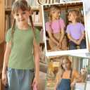 LessonZoo 4 Pack Girls Short Sleeve Slim Shirts, 4-Color, 13-14 Years