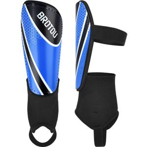 BROTOU Shin Guards Soccer Youth, Soccer Shin Guards for Kids 3-15, Light Weight Adjustable Straps Shin Pads Protection Equipment with Ankle and Leg Calf Protection (Blue, L)
