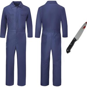 Adult Halloween Killer Costume-Dark Navy Coverall with Toy Knife, Halloween Ends Cosplay, Michael Killers Costume Set (Small)