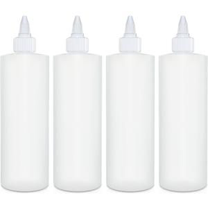 BRIGHTFROM Condiment Squeeze Bottles, 16 OZ Empty Squirt Bottle with Twist Top Cap, Leak Proof - Great for Ketchup, Mustard, Syrup, Sauces, Dressing, Oil, Arts and Crafts, BPA FREE Plastic - 4 PACK