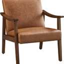 Yaheetech PU Leather Accent Chair, Mid-Century Modern Armchair with Solid Wood Legs, Reading Leisure Chair with High Back for Living Room Bedroom Waiting Room, Brown