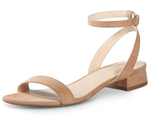 Ankis Black Nude White Gold Women Sandals Comfortable Walking Strappy Open Toe Sandals for Women Dressy Summer 1 Inch Low Block Heel Flat Adjustable Ankle Strap Shoes 11