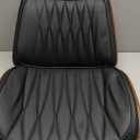 Ergonomic Armless Office Desk Chair - Mid-Century Modern Black Faux Leather with Diamond Stitch, Adjustable Height Swivel Rolling Task Computer Chair with Walnut Accent for Home Office, Study & Work