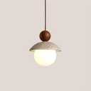 Rustic Farmhouse Wood Pendant Light Vintage Natural Stone Hanging Lamp Minimalist Spherical Milky Glass Hanging Light Fixture for Bedroom Kitchen Island Dining Room(Walnut Color)