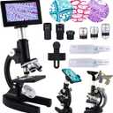 Microscope 40X-2500X Magnification, HD Wide Angle Eyepieces, 4-inch High-Pixel Display with LED Fill Light 3, Cell Phone Observable, for Home School Labs (Black)