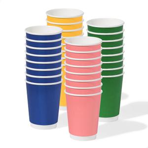 TOSSWARE GO 12oz Double Wall - Mix Color Paper Cup Set - Premium Quality Food Safe - For Hot & Cold Drinks - Disposable & Recyclable - Perfect for Parties, Home & Office - Set of 100
