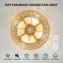 Boho Caged Ceiling Fan Light: 20" Rattan Ceiling Fan Lights Flush Mount Bladeless Fandelier with Remote/Timer/Reversible 6 Speeds/DC Motor Low Profile Small Ventilador de Techo for Bedroom Living Room