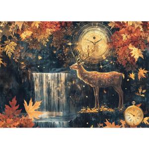 Bgraamiens 1000-Piece Jigsaw – Timeless Stag: Autumn Falls, Exquisite Deer Waterfall Landscape for Adults, Relaxing Nature Gift
