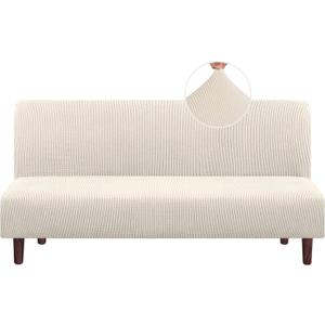 PrinceDeco Stretch Armless Futon Cover Futon Slipcover Full Queen Size Couch Cover Futon Sofa Bed Cover Furniture Protector with Elastic Bottom, Machine Washable, Biscotti Beige