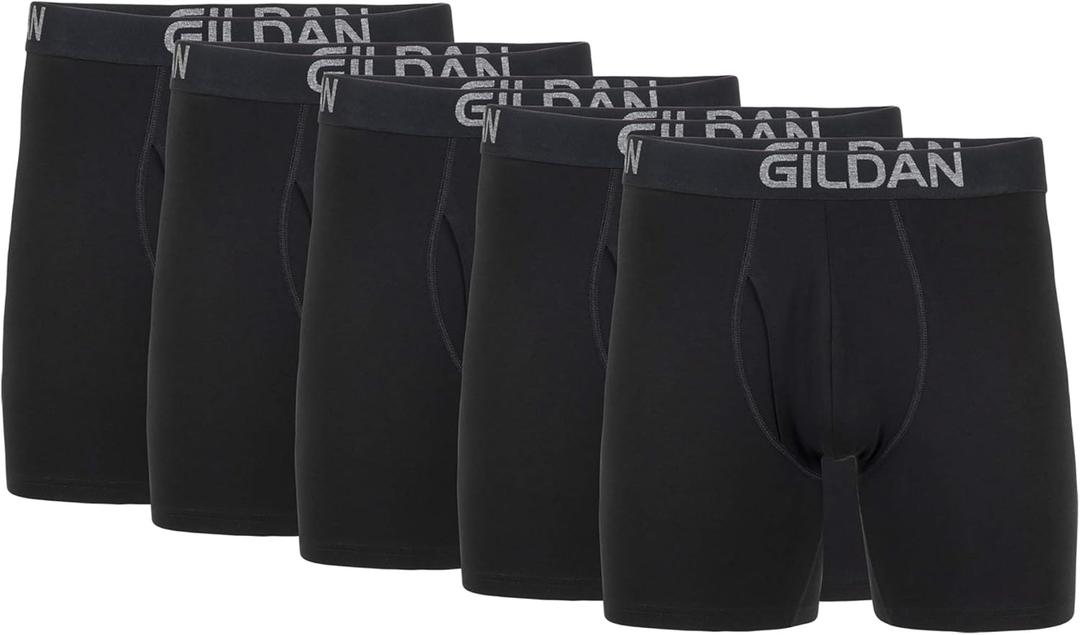 Gildan Men's Underwear Cotton Stretch Boxer Briefs, Multipack (Large, Black Soot (5-pack, Regular Leg))
