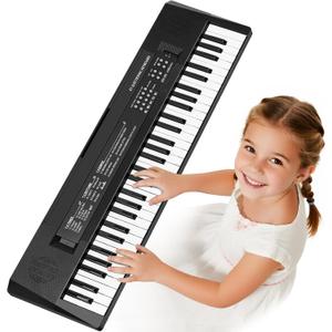 61 Keys Kids Piano Keyboard Toy with Mic Portable Electronic Piano for 3 4 5 6 7 8 Girls Boys Beginners Birthday Xmas Gifts, Black