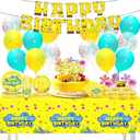 199Pcs Yellow Birthday Decorations Tableware Yellow Cartoon Under-the-Sea Party Supplies Include Banner Balloons Plates Napkins Cups tablecloth Cupcake Toppers and Cake Topper for Party Decor Sever 24