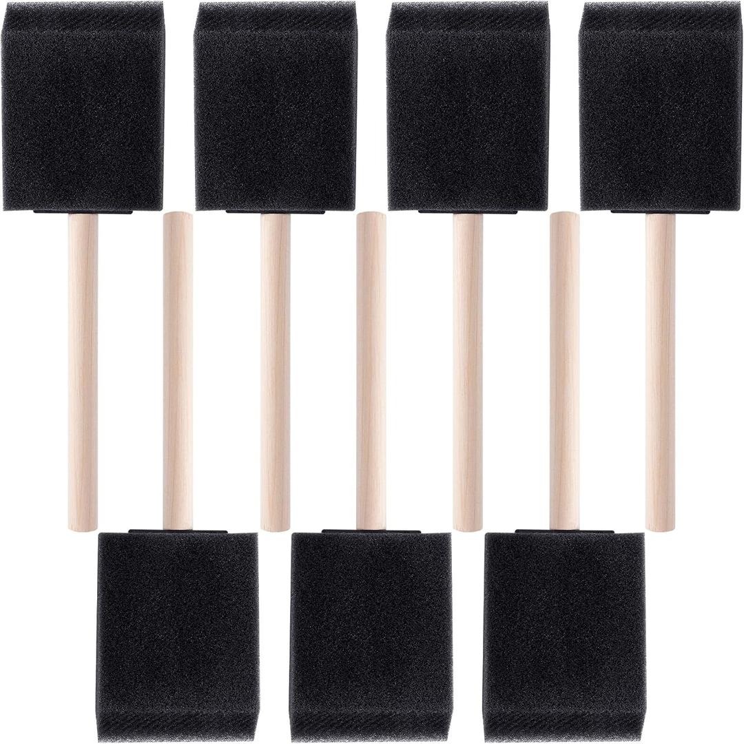 HINZIC 7 Pcs 2 Inch Foam Paint Brushes Black Sponge Brushes Wood Handle for Painting Varnishes DIY Craft Projects