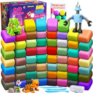 Air Dry Clay 60 Colors, Modeling Clay for Kids, DIY Molding Magic Clay, Gift for Kids Boys Girls
