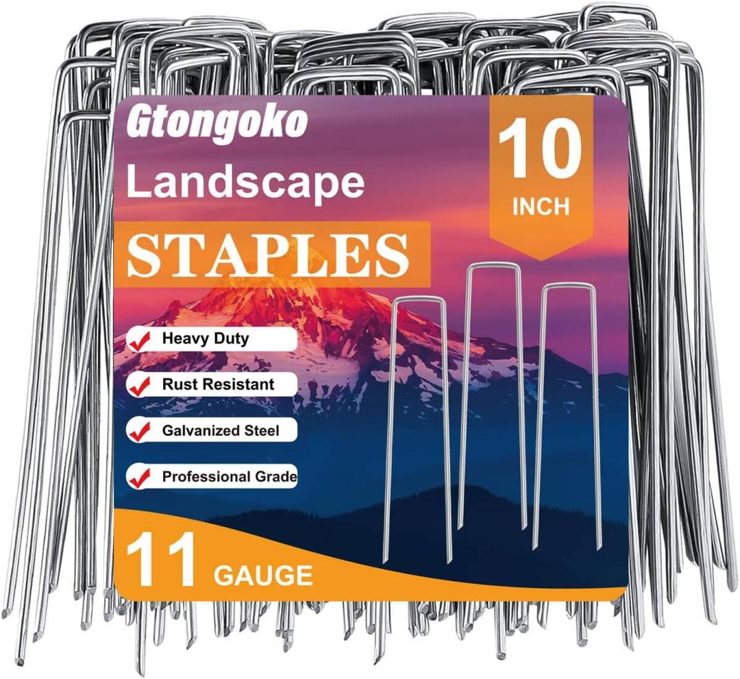Gtongoko 120 Pack Galvanized Landscape Staples Garden Plant Cover Stakes 10 Inch 11 Gauge SOD Staples Ground Fence Stakes for Landscaping Securing Weed Barrier Fabric, Christmas Decorations