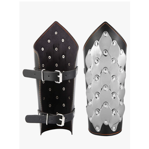 HZMAN 2 PACK Unisex Black Faux Leather Dragon Scale Gauntlet Wristband Wide Bracer Arm Armor Cuff, Large