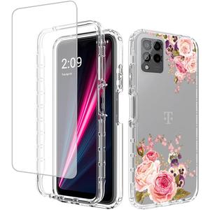Case for REVVL 6 Pro/T Phone Pro 5G TMAF035G Case with Tempered Glass Screen Protector, Full Body Clear with Floral Design Protection Phone Cover Cases for T-Mobile REVVL 6 Pro 5G (rose flower)