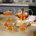 CNGLASS 900ml Glass Teapot with Removable Infuser,Clear Tea Kettle Stovetop Safe,Blooming and Loose Leaf Tea Maker (30.5oz/900ml)