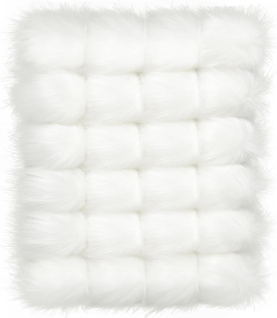 WILLBOND 24 Pieces Pom Pom for Hat with Elastic Loop Faux Fur 3.94 Inch DIY Pom Poms Ball with Rubber Band Knitting Accessories for Shoes Scarves Bags Keychain Charms (White)