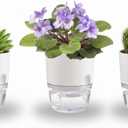 3.2 Inch Self Watering Planters Plastic Planter Pots 3 Pack Wicking Flower Pots Modern Decorative Planter for Small African Violets House Plants,Herbs,Indoor Outdoor Plant (White)