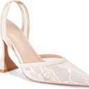 Slingback Mesh Mule Heels for Women with 3.75 Inches Heel (9, Beige)