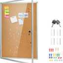 36"x24" Lockable Enclosed Cork Bulletin Board, Shatter-Resistant Display Case with Aluminum Frame for School, Office, Hospital & Business Use