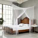 Canopy Bed Curtains One Side Opening Mosquito Net Canopy Netting Bed Drapes for Camping Home Outdoor Travel Dormitory(White,Twin)