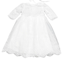 Baby Girls Long Sleeve Christening Dress Classic Embroidered Baptism Tulle Dress, 12M