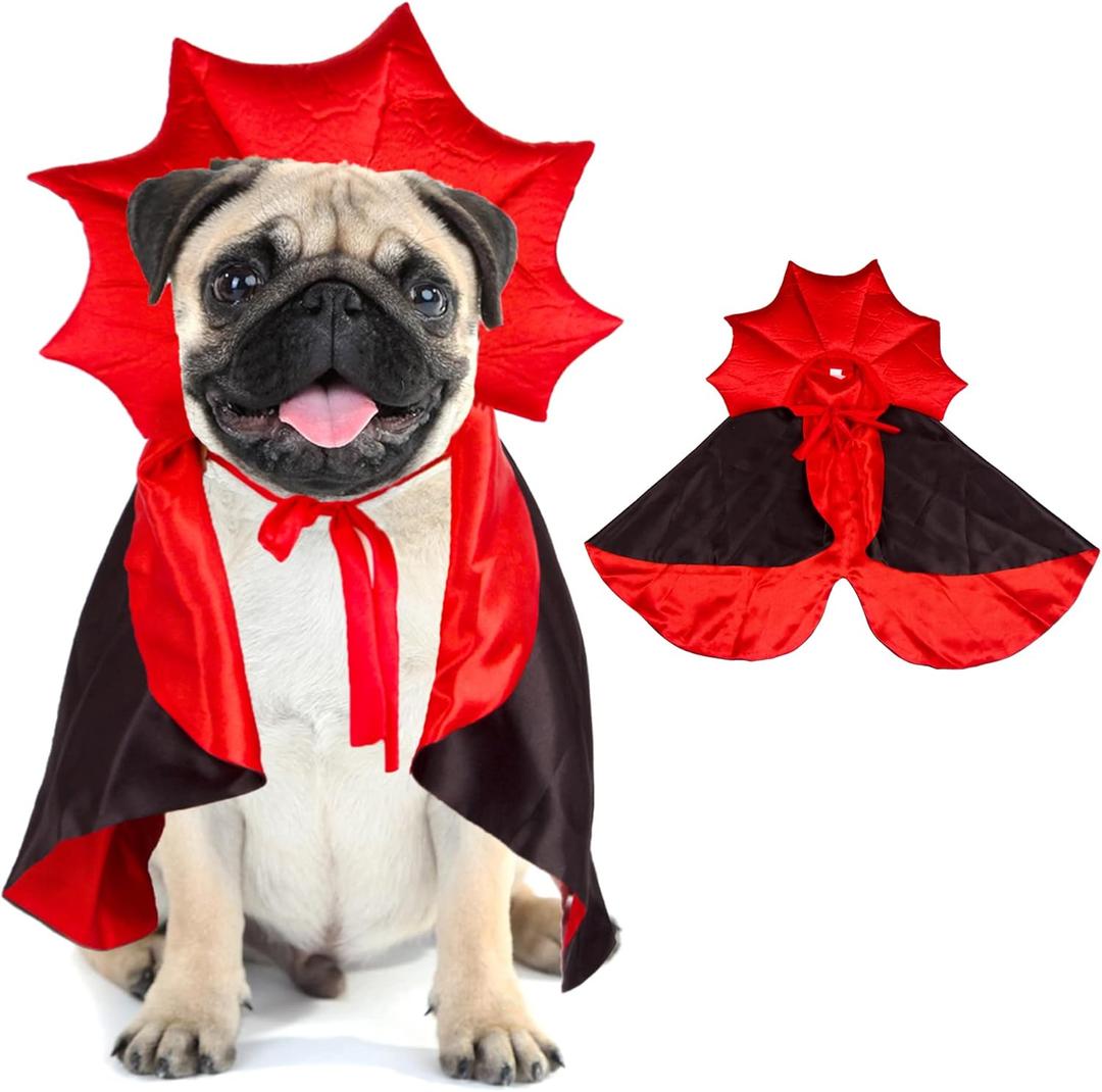 ADOGGYGO Vampire Devil Dog Costume - Halloween Cloak Cape for Small, Medium, Large Dogs (Black & Red, Medium)