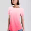Kistore Workout Tops for Women Short Sleeve Boat Neck Loose Fit Gym T-Shirt Athletic Casual Tee Shirts (Pink, M)