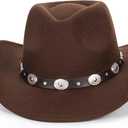 Kids Western Cowboy Hat Wide Brim with Band Wool Felt Vintage Jazz Fedora Cowgirl Hats for 3-7 Years Boys Girls (Brown)