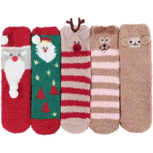 Zando Women's Fuzzy Socks Slipper Socks-Cozy Comfortable Non-Slip-for Home, Hospital, Yoga, Pilates & Cold Weather, 4 Pairs
