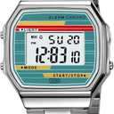 BESTKANG Retro Digital Watch Stainless Steel Band for Men Women | Alarm, Chrono, LED Light, 30M Waterproof, Vintage Electronic