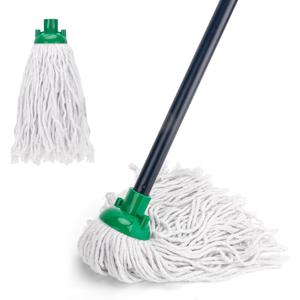 KeFanta Mop for Floor Cleaning,2 Pcs Cotton String Wet Mops Replacement Head Compatible with Microfiber Cloth Mop Refill & 0.8" Diameter Mops Handle,Green(1 Handle & 2 Heads)