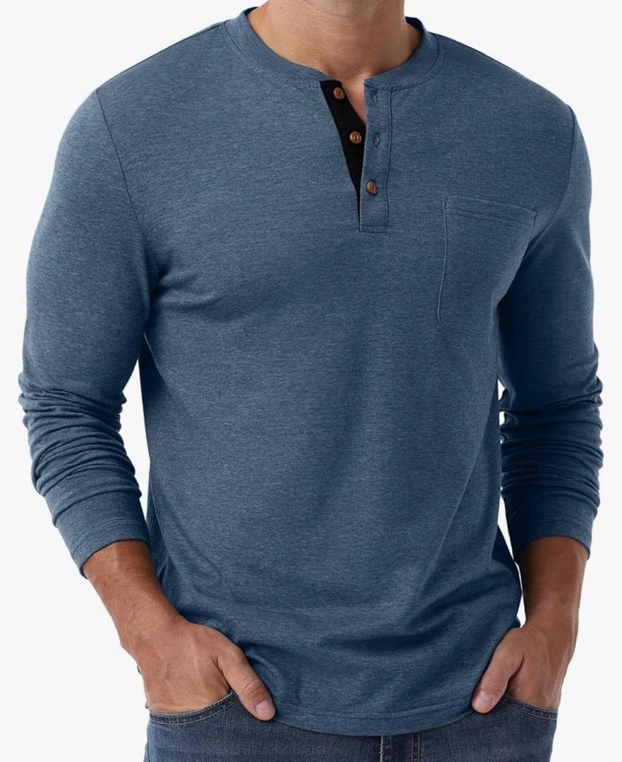 Sailwind Men's Henley Shirts Long Sleeve Cotton Button T-Shirt Casual Stylish Classic Pullover Shirt with Pocket S