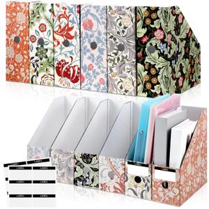 PerKoop 6 Pcs Magazine File Holder Foldable Decorative Cardboard File Folders 6 Patterns Floral Colored Magazine Rack with Printable Sticker Labels for School Office Home Desk (Floral)