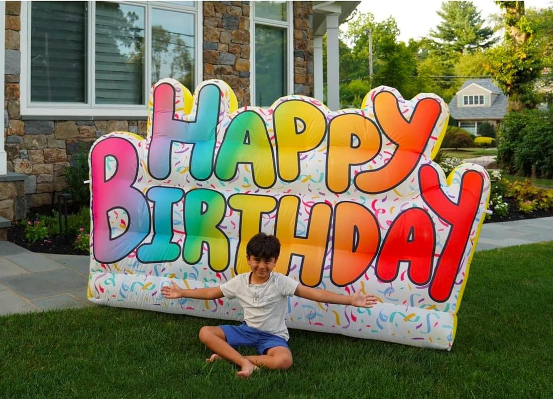 Rasta Imposta Deluxe Happy Birthday Inflatable Lawn Decoration Sign 9 feet by 5 feet LED Lights Outdoor Indoor Blow Up Yard Prop Signs