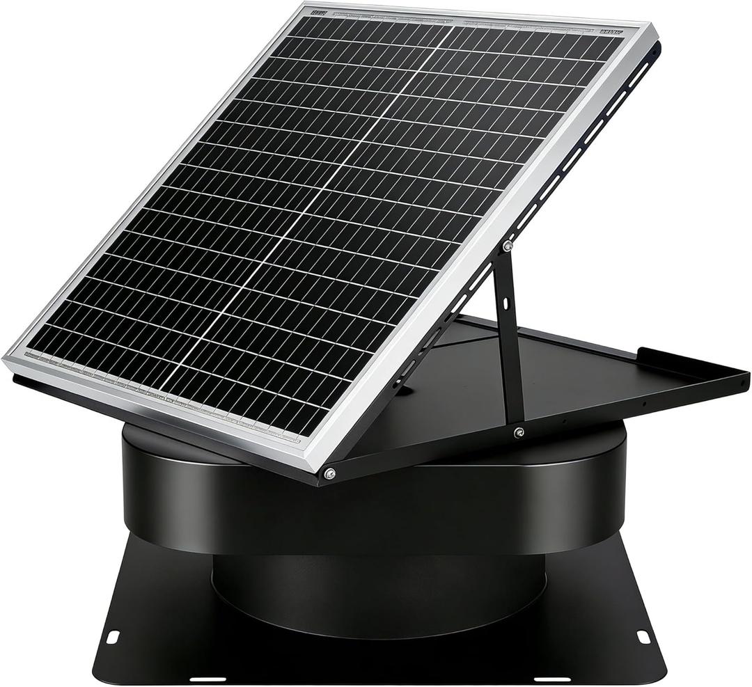 30W Solar Attic Vent Fan 2000CFM High Airflow Brushless DC Motor 60,000Hrs Lifespan with 12inch Blade Alloy Fan, Weatherproof Roof Vent for Home, Garage, Greenhouse, No Remote