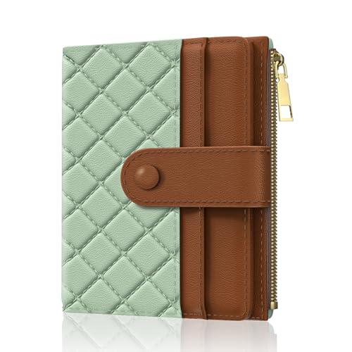 Aiawoxc Womens Wallet, RFID Small Slim Wallets for Women, Compact Credit Card Holder, Cute Leather Bifold Ladies Purse with Zipper Coin Pocket and ID Window, Green Brown