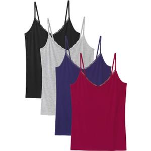 Rosyline V Neck Camisoles for Women Adjustable Lace Cami Undershirt Spaghetti Strap Lace Tank Tops (Large, Black/Grey/Dark Blue/Red)