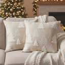 Christmas Pillow Covers 18x18 Set of 2, Embroidered Christmas Tree Cushion Covers, Cream White Decorative Throw Pillow Covers for Winter Holiday, Xmas Home Sofa Bedroom Decor