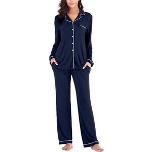 Aamikast Women's Pajama Sets Long Sleeve Button Down Sleepwear Nightwear Soft Pjs Lounge Sets, Size : L