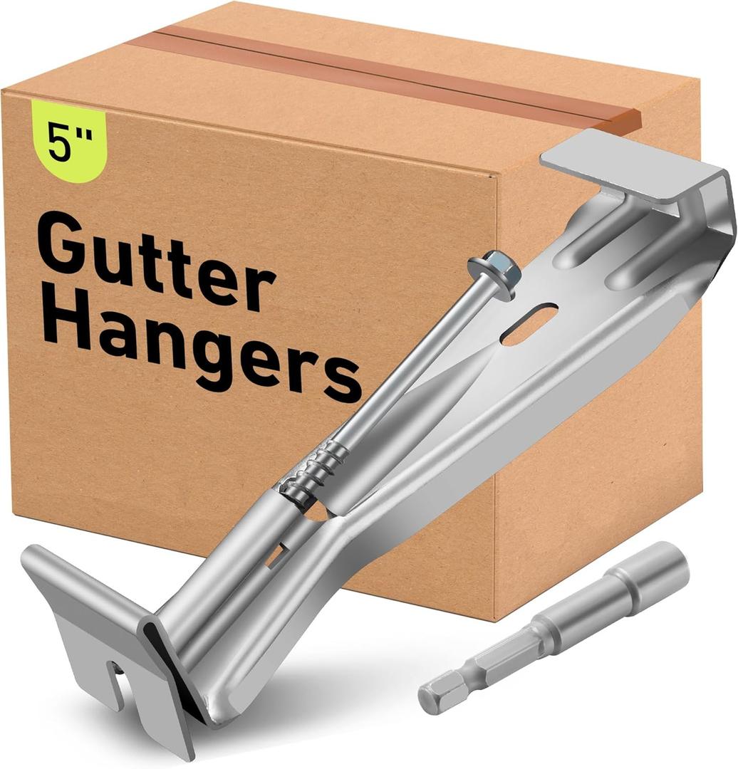 5" 25 Pcs Heavy Duty Hidden Aluminum Gutter Hangers with 1/4 Hex Drill Bit, Repair Sagging Gutters with Pre-Inserted Screw Fast.
