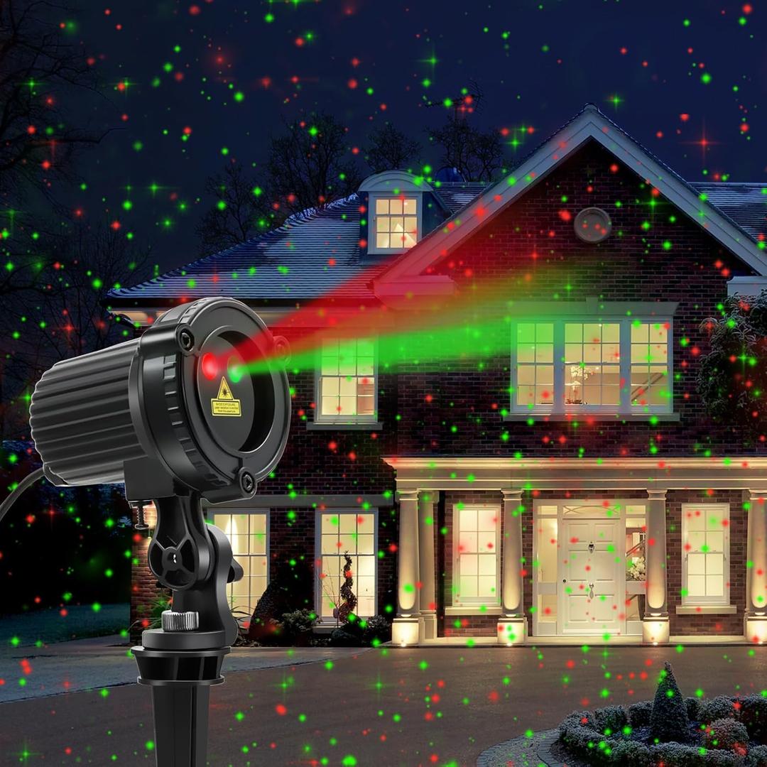 Christmas Laser Lights Outdoor,Red and Green Moving Outdoor Laser Light, Waterproof Garden House Decoration Laser Christmas Lights